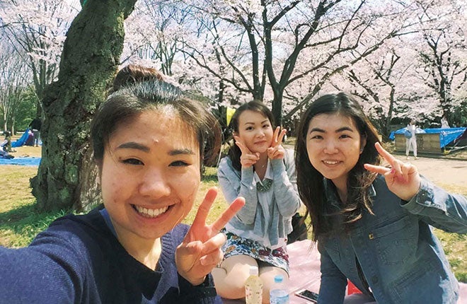 With friends from ICU enjoying Ohanami picnic at Yoyogi Park.